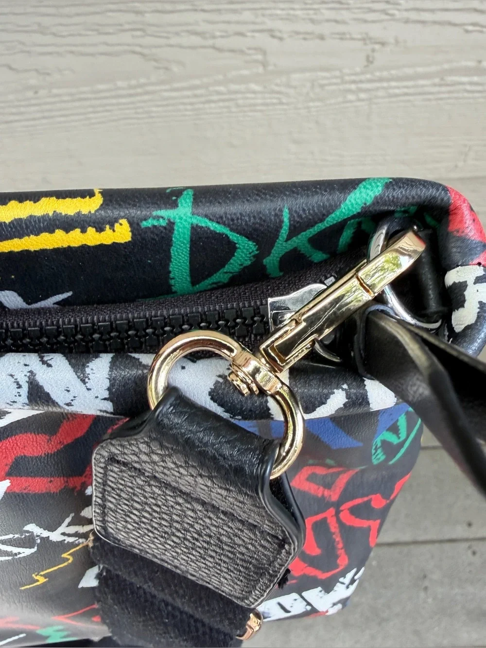 DKNY Graffiti Print Shoulder Bag Dual Handles New York Street Art Zip Crossbody